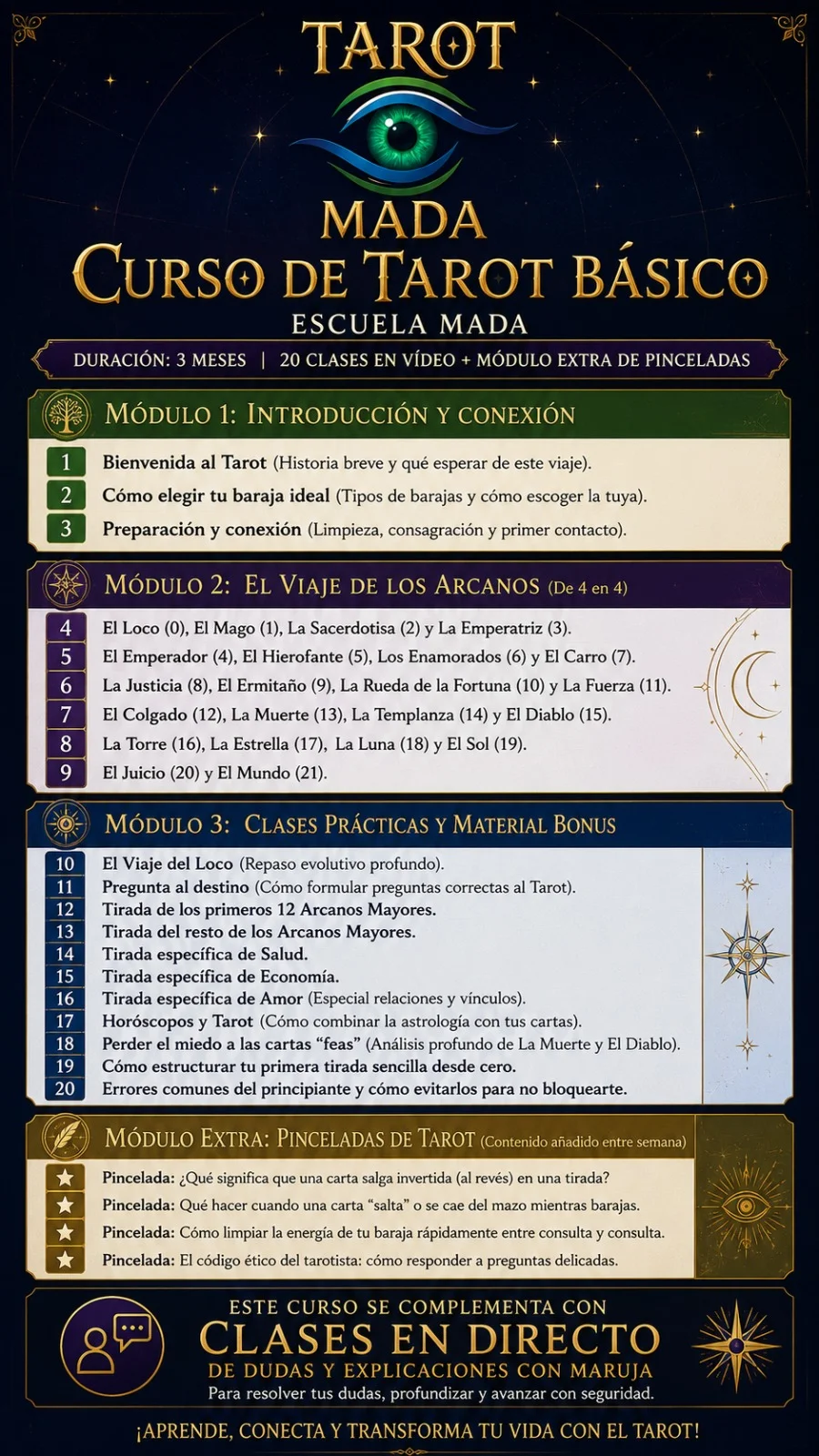 Temario completo del Curso de Tarot Básico de Escuela Tarot Mada